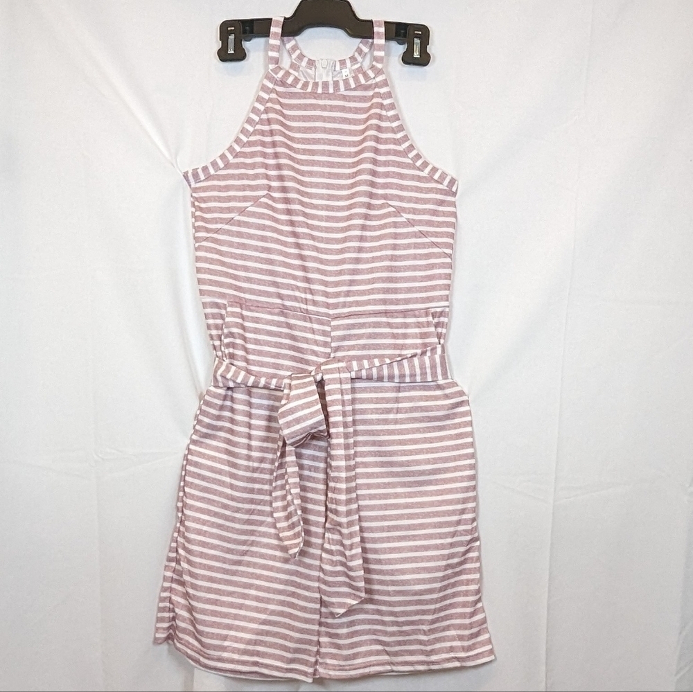 Womens Romper Sleeveless Pink White Striped,  size M NWOT - Picture 3 of 7